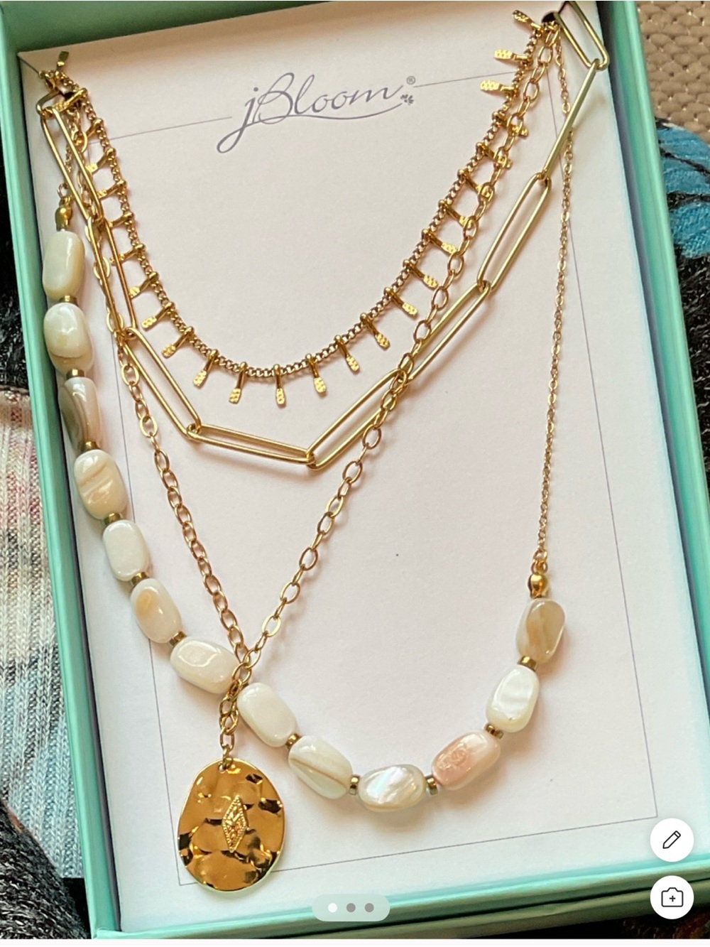 Jbloom Gold & Cream Layered Beaded Pendant Necklace